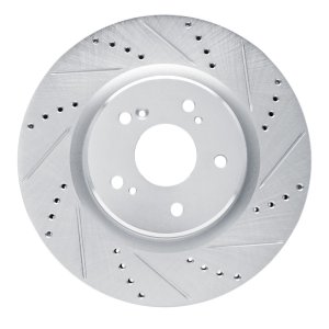 Acura RDX Brake Rotor (1) - Front Right - R1 Concepts - Drilled & Slotted - Silver - `19-`25